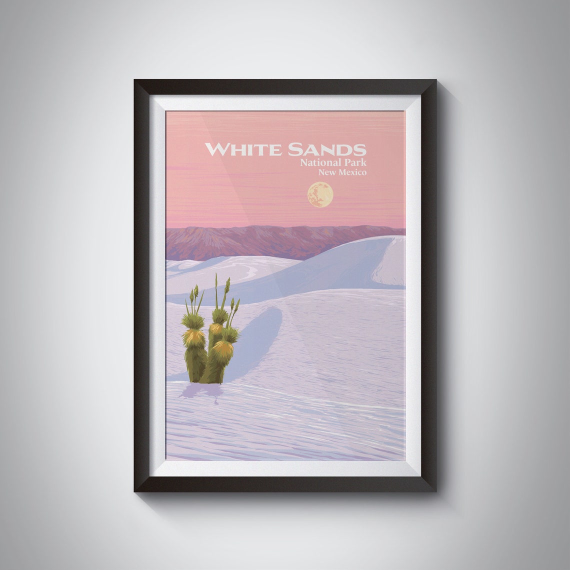 White Sands New Mexico Moonlit Gypsum Dunes Vintage Travel Poster