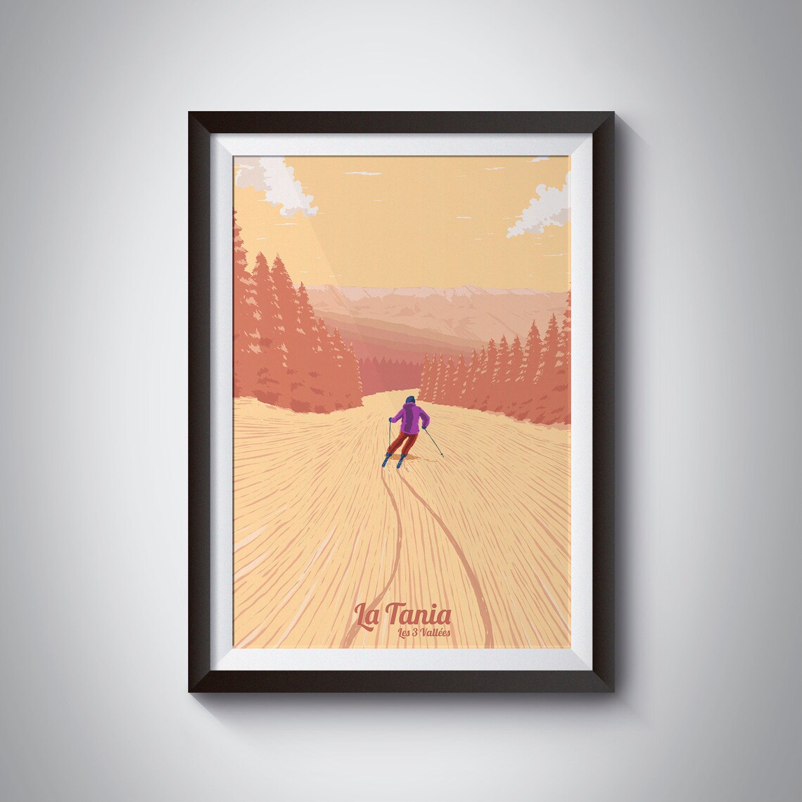 La Tania Ski Resort Retro Skiing Travel Poster