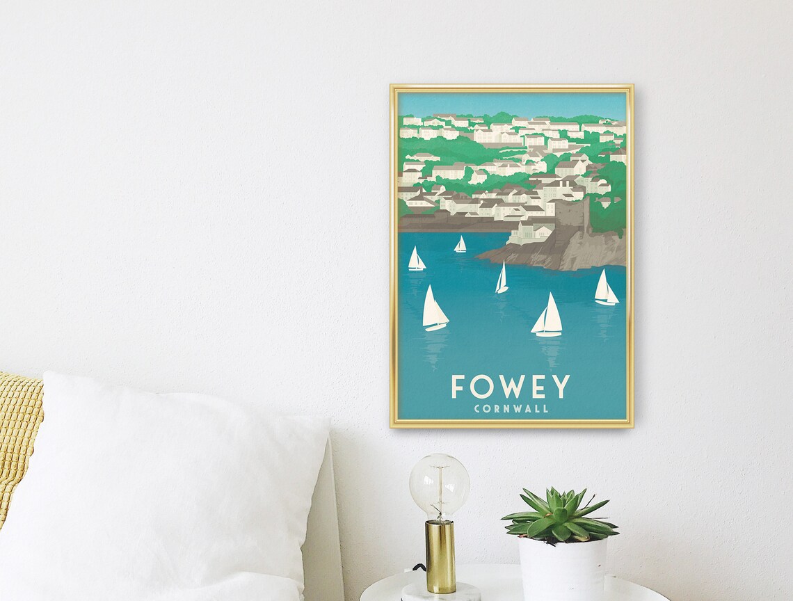 Fowey Cornwall Travel Poster, Harbour Boats Art Print - Image 3
