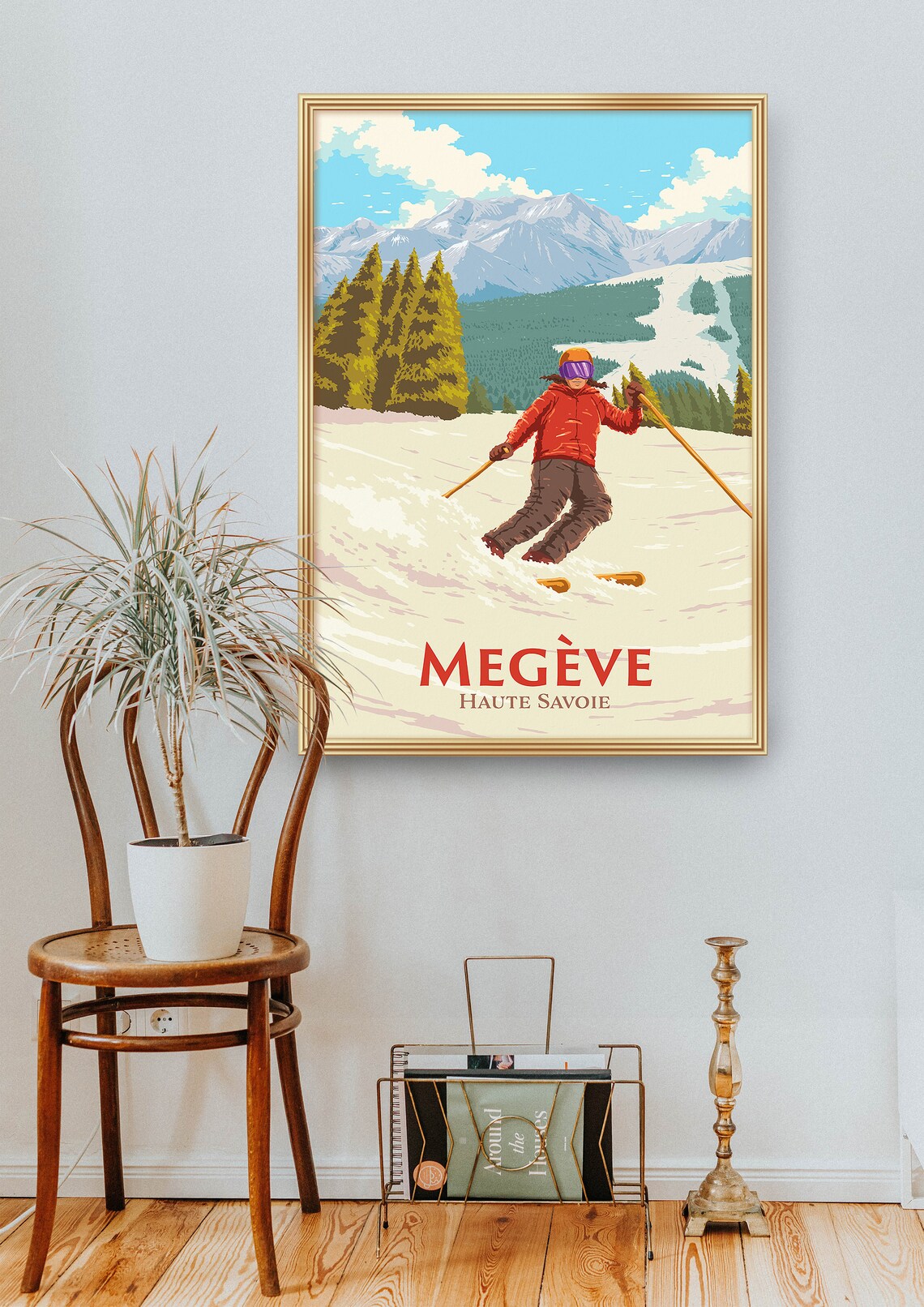Megve Ski Resort Poster French Alps Haute Savoie Skiing Print Vintage Retro Art Mountain Snowboarding Ski Season Mont Blanc Massif - Image 2