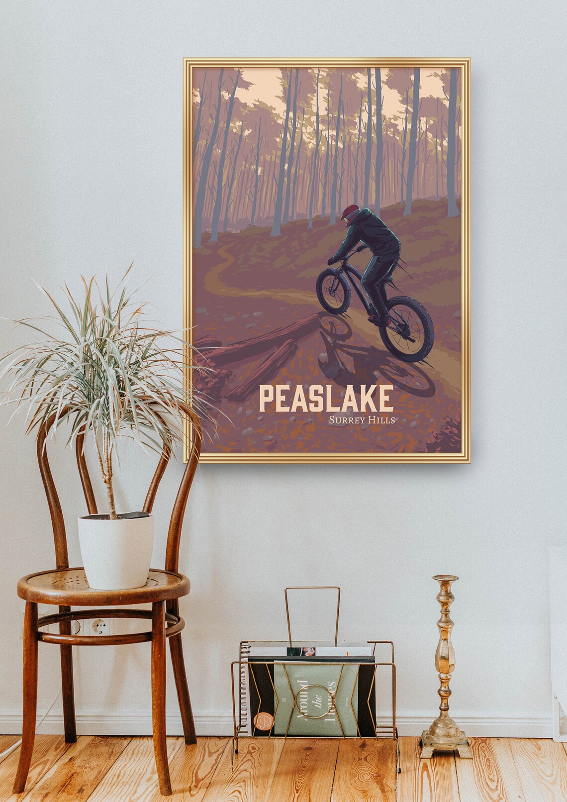 Peaslake Winding Trail Vintage Surrey Hills MTB Rider Poster - Image 2