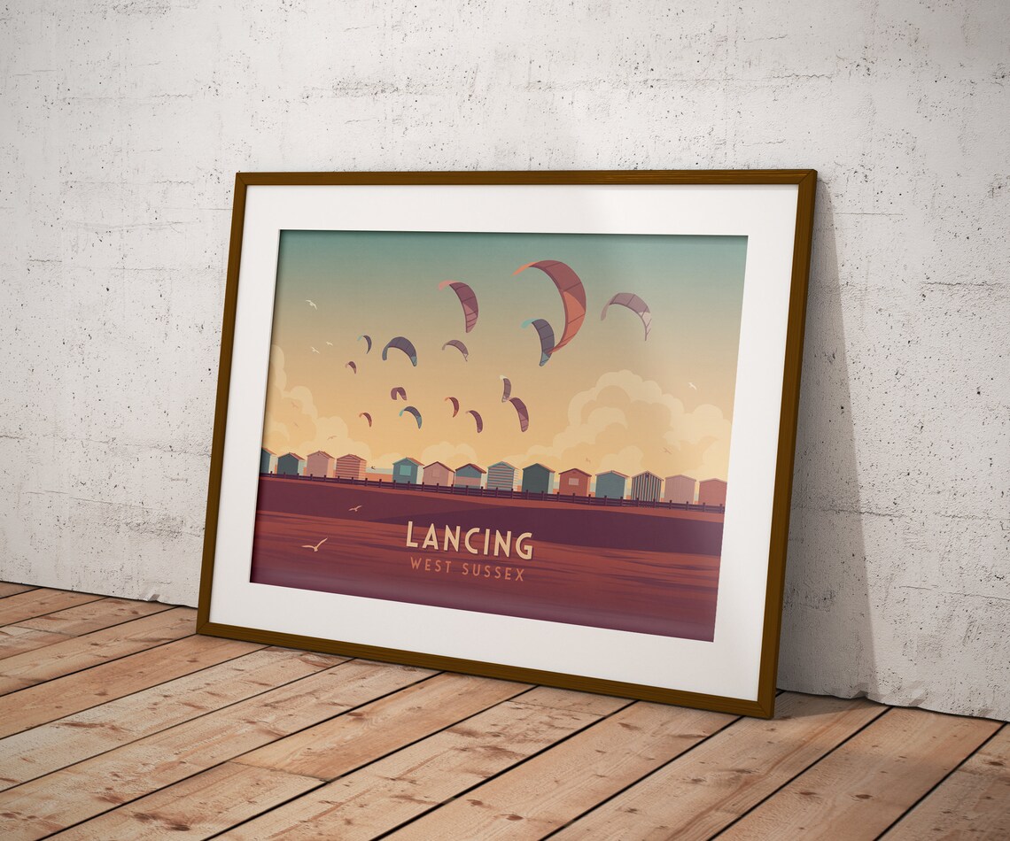 Lancing Travel Poster, West Sussex Seaside Art Print - Image 3