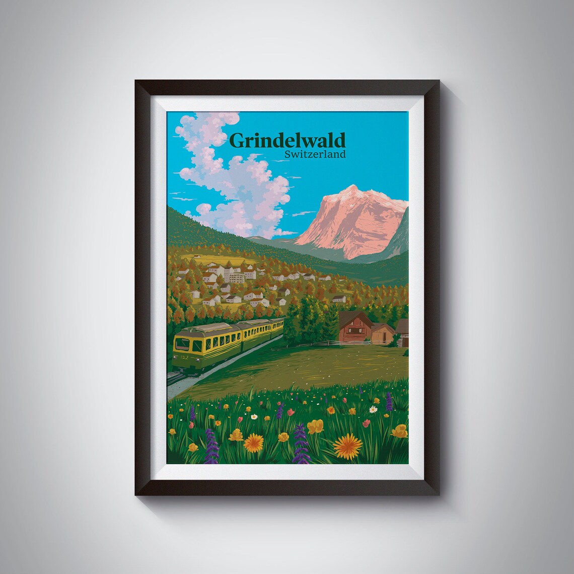 Grindelwald Switzerland Travel Poster, Swiss Alps
