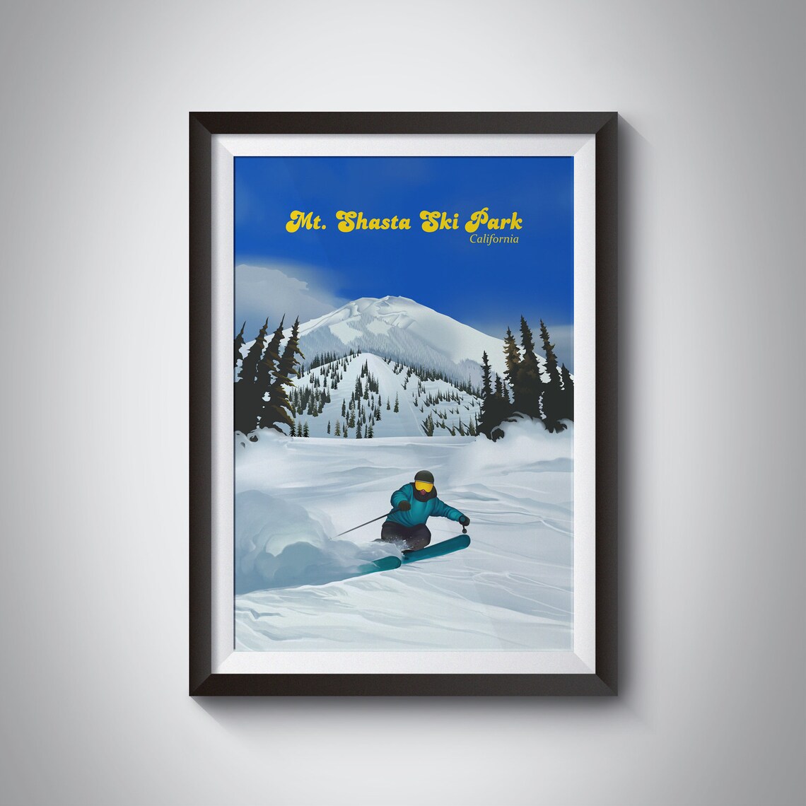 Mt Shasta Ski Park Powder Turn Vintage California Ski Poster