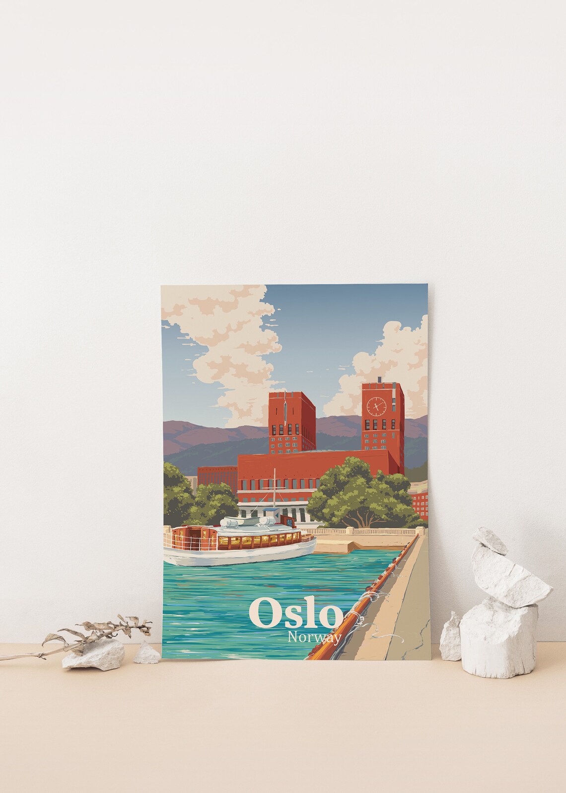 Oslo Norway Vintage Scenic Fjord Waterfront City Travel Poster - Image 4