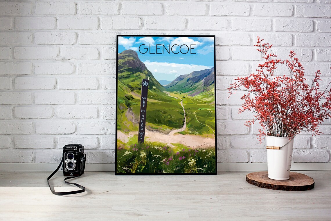 Glencoe Scotland Travel Poster, Highland Mountains - Image 3