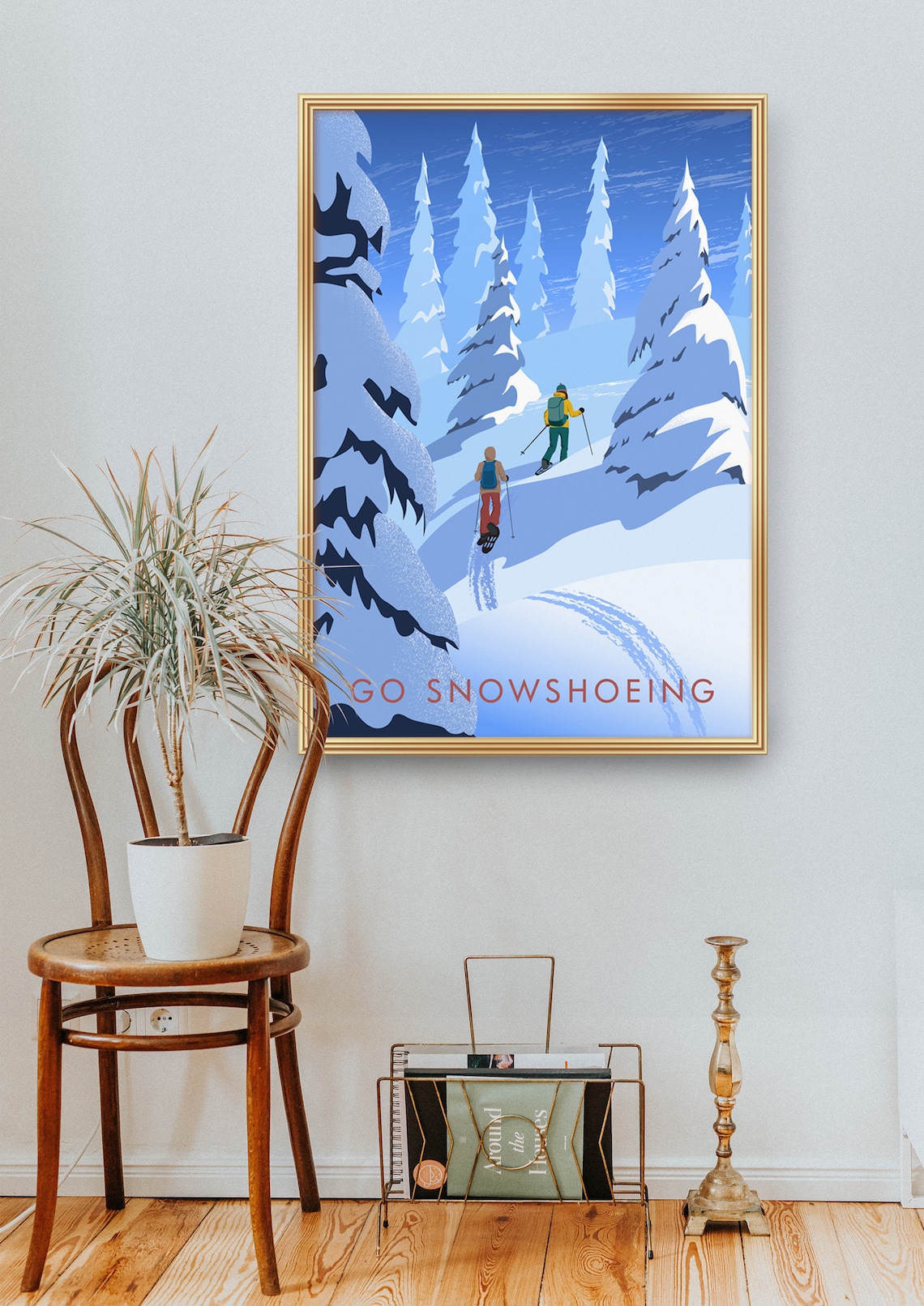 Go Snowshoeing Travel Poster, Winter Mountain Forest - Image 2