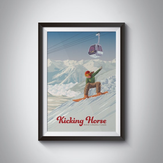 Kicking Horse Snowboarding Travel Poster Ski Resort Golden British Columbia Canada Skiing Print Rocky Mountains Wall Art Print Gift