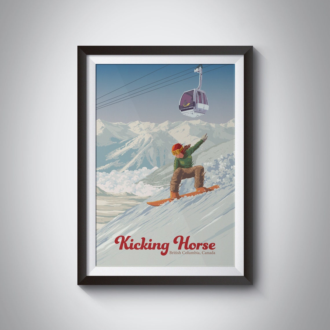 Kicking Horse British Columbia Snowboarder Alpine Descent Poster
