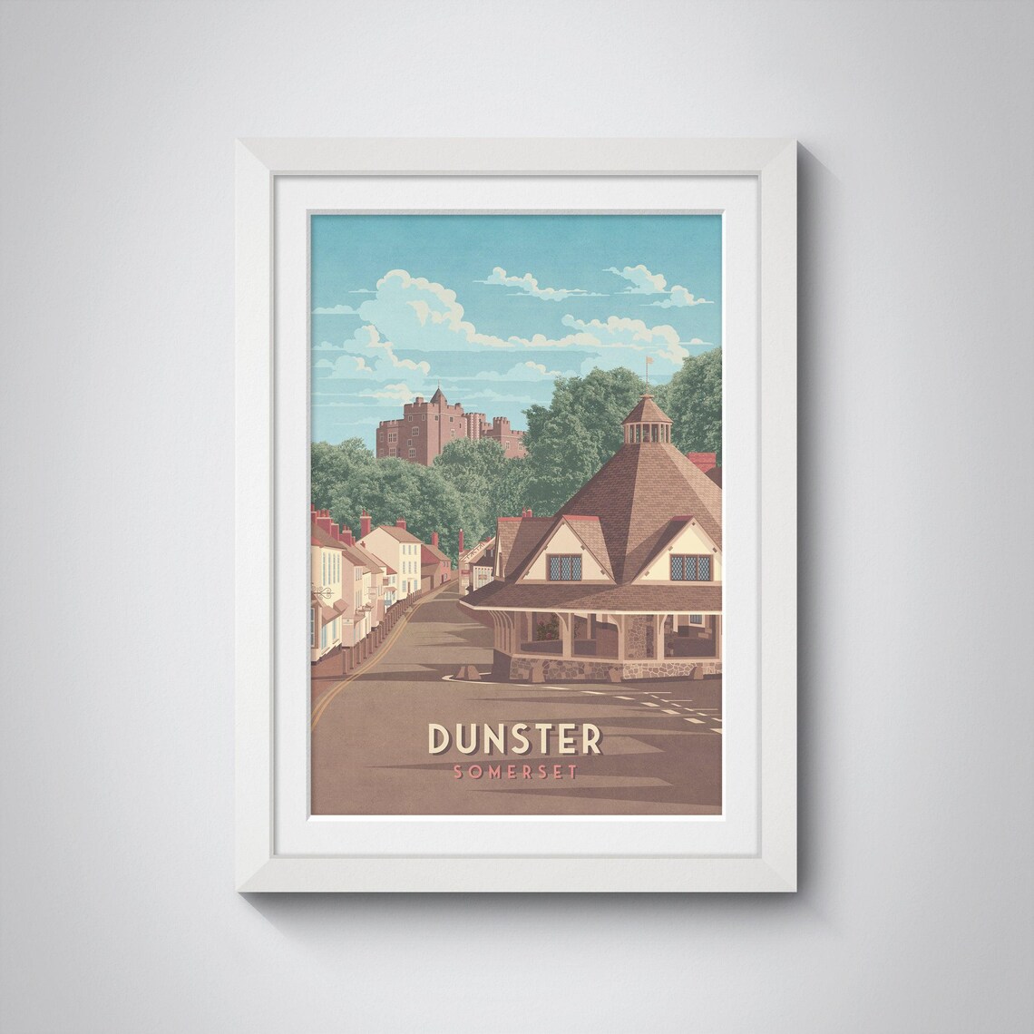 Dunster Somerset Yarn Market Castle Cobbled Street Vintage Travel Poster - Image 3