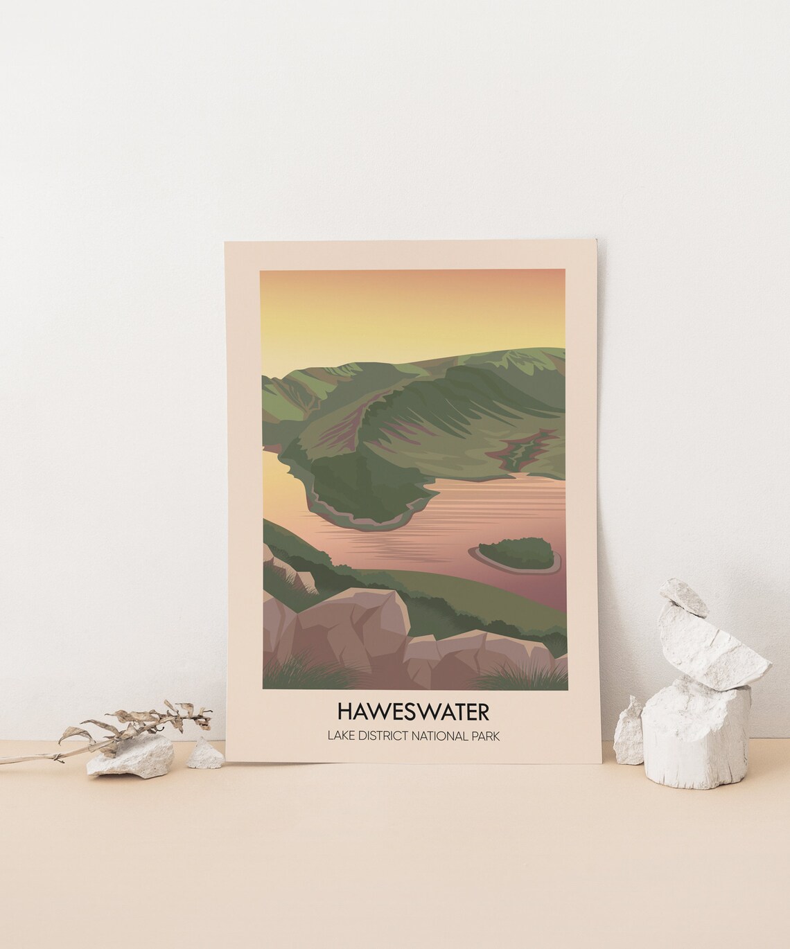 Haweswater Lake District National Park Sunset Islands Pink Sky Travel Poster - Image 3