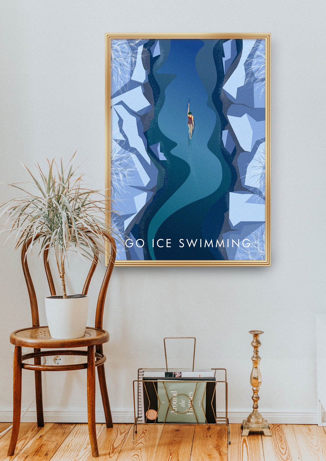 Go Ice Swimming Travel Poster Outdoor Swimmer Adventure Wild Swimming Gift Cold Water Swimming Hiking National Park Vintage Poster - Image 2