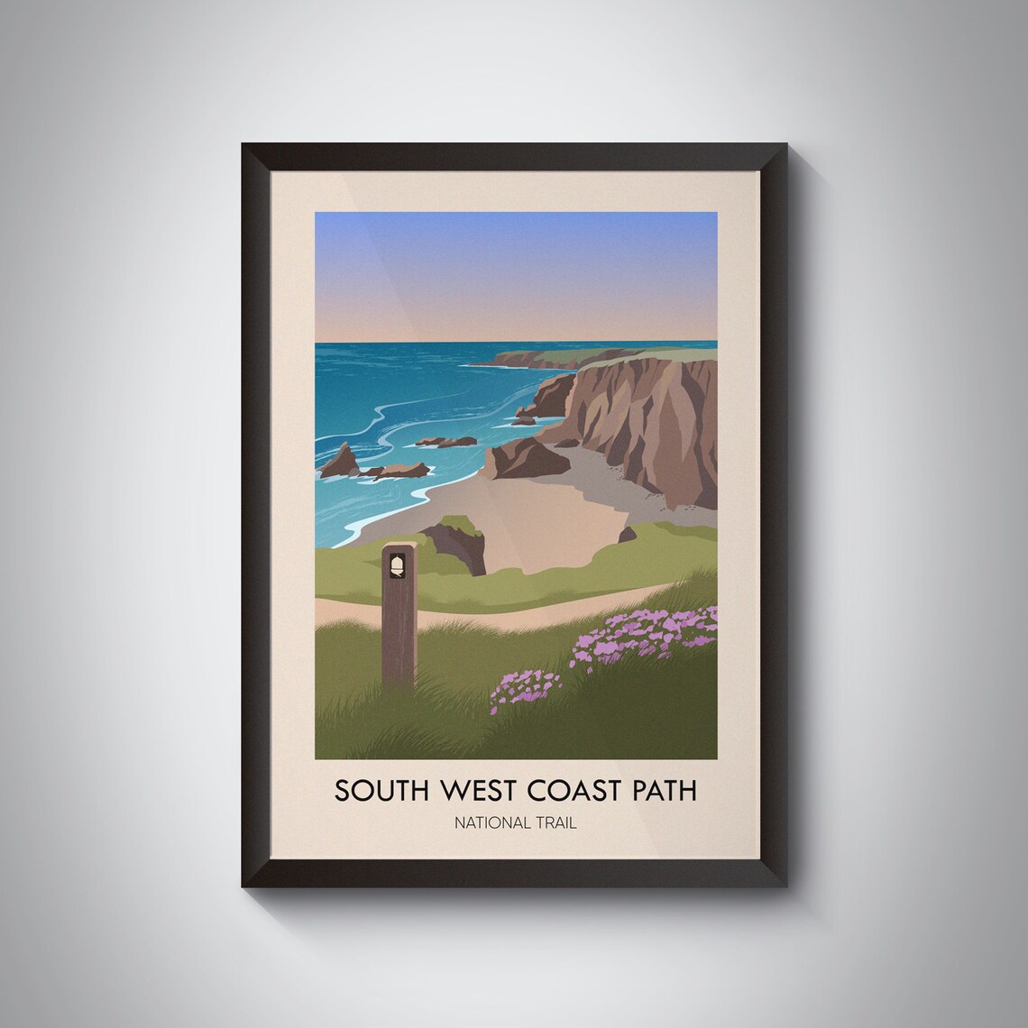 South West Coast Path Travel Poster, National Trail Map