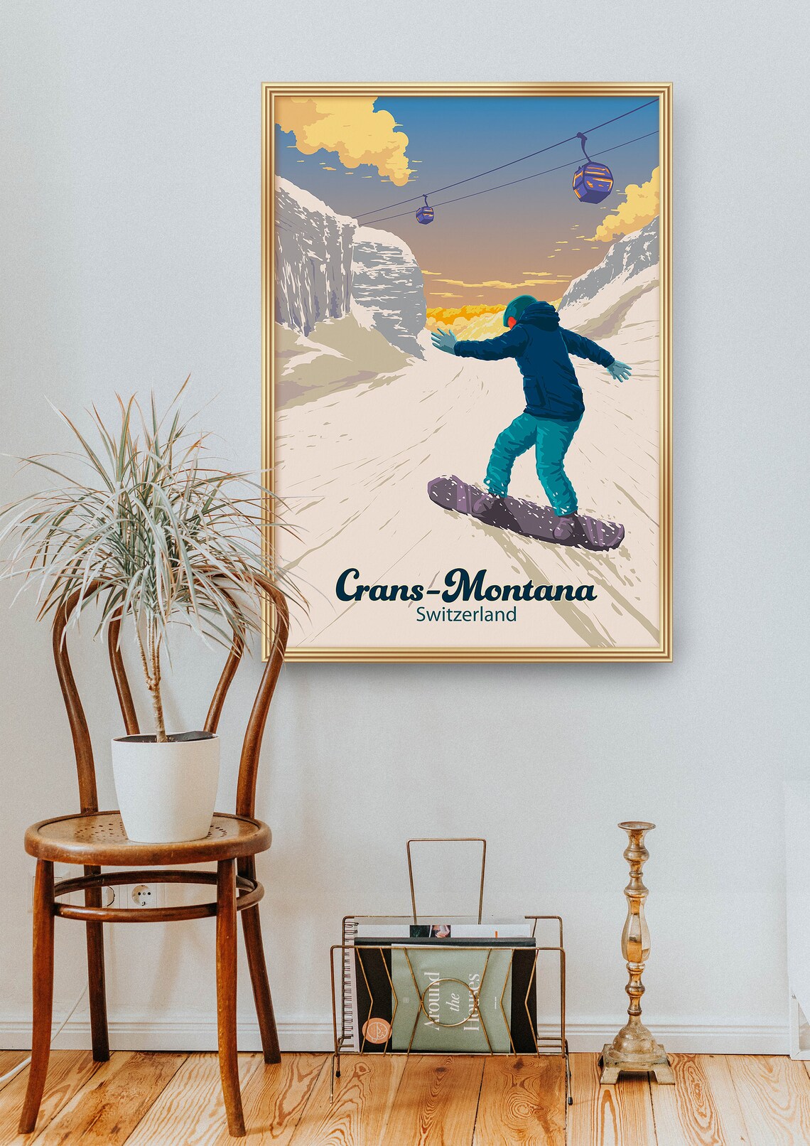 Crans-Montana Snowboarding Travel Poster, Retro Skiing - Image 2