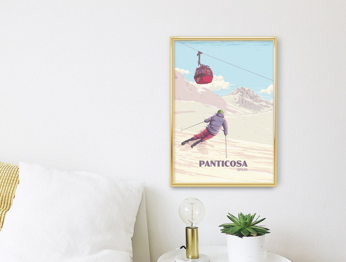 Panticosa Spain Ski Resort Skier Gondola Vintage Travel Poster - Image 2