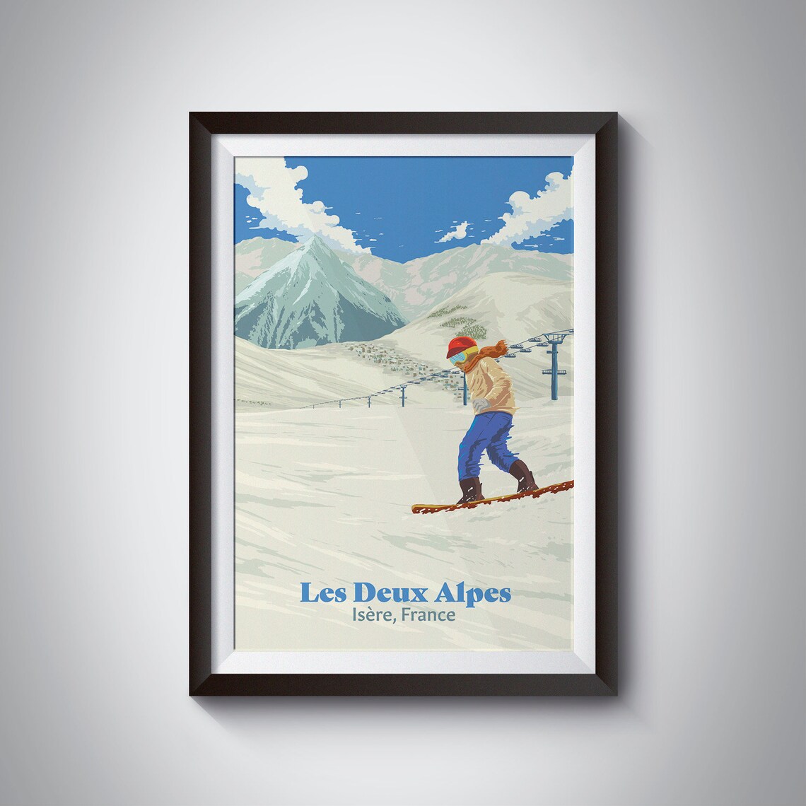 Les Deux Alpes Snowboarding Poster French Alps France Vintage Skiing Print Ski Resort Isere Snowboard Gift Chamonix Seasonaire Art
