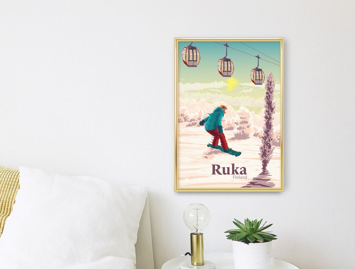 Ruka Finland Arctic Sunset Snowboarding Lapland Ski Resort Poster - Image 3