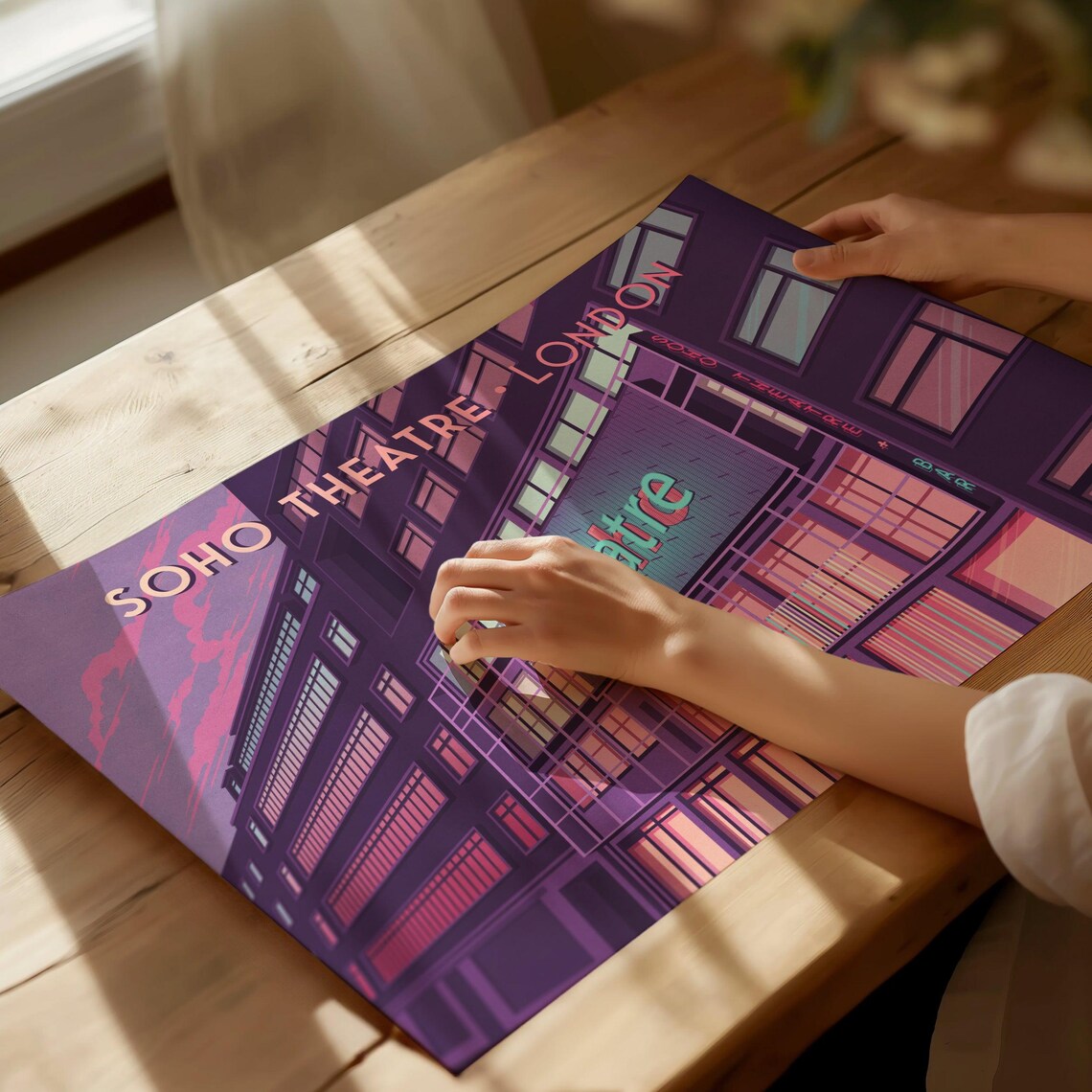 Soho Theatre London Glowing Neon Marquee Dusk City Travel Poster - Image 2