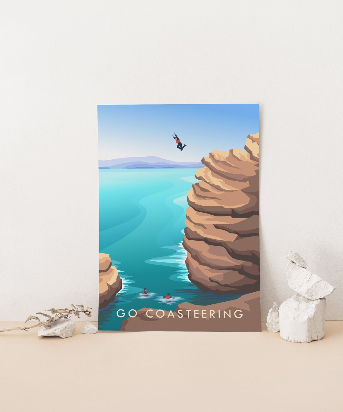Go Coasteering Cliff Jumping Turquoise Sea Swimmers Adventure Travel Poster - Image 3