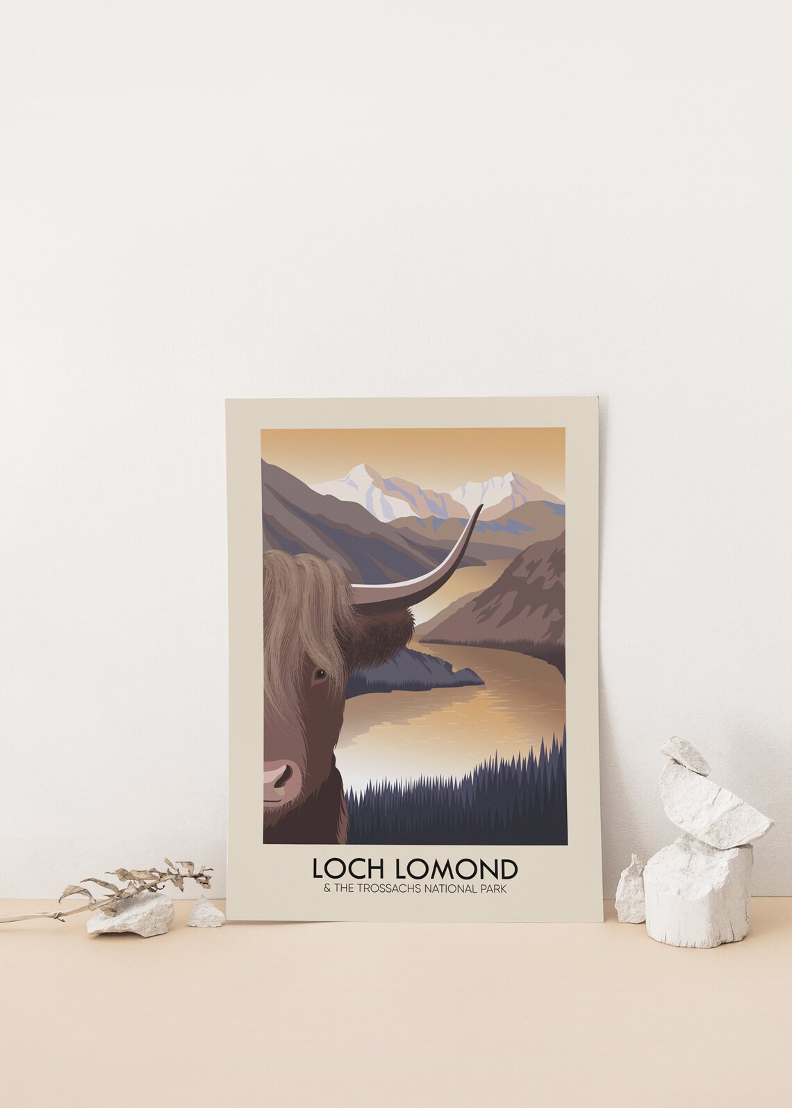Loch Lomond Trossachs Highland Cow Mountains Vintage Travel Poster - Image 4