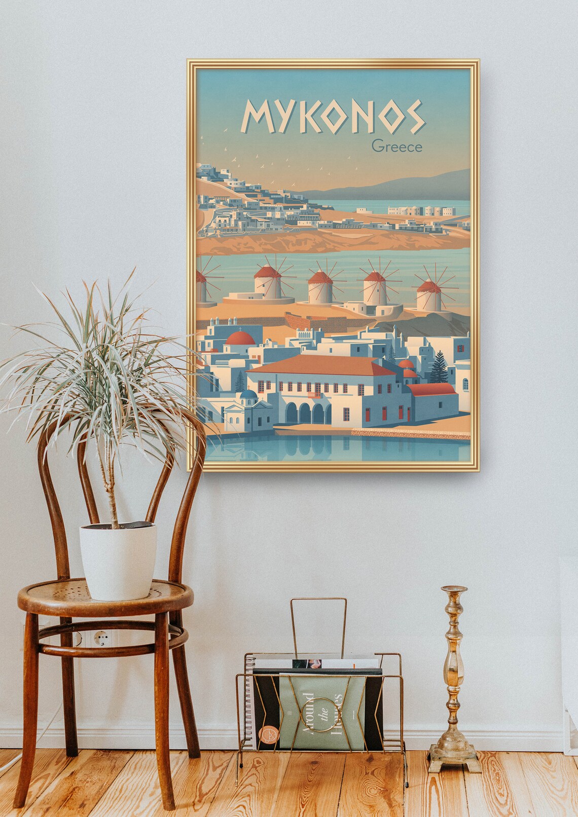 Mykonos Greece Windmills Chora Harbor Cyclades Travel Poster - Image 2