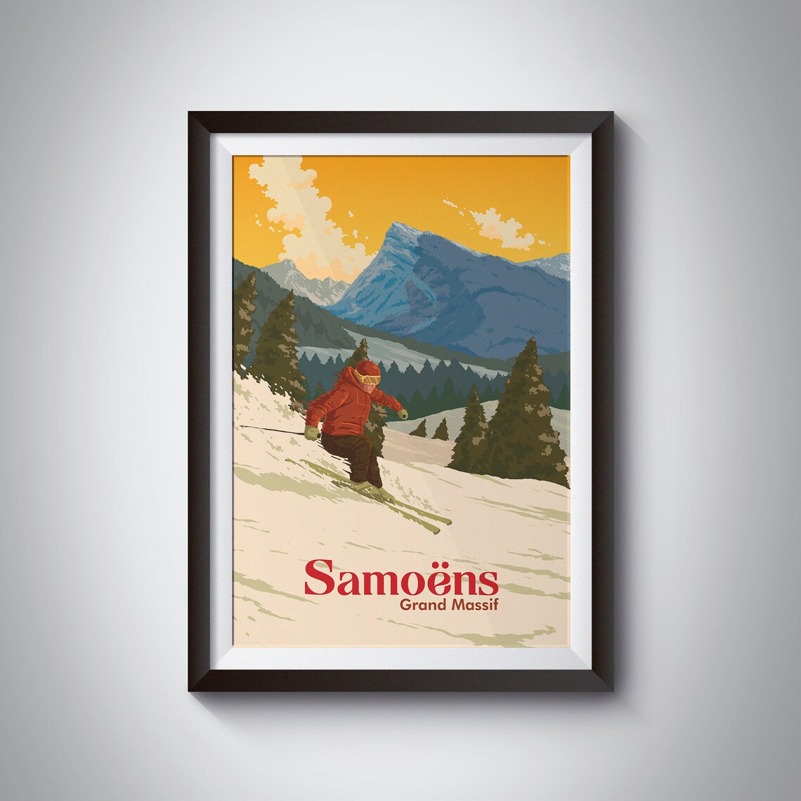 Samoens Ski Resort Poster, Grand Massif Vintage Travel