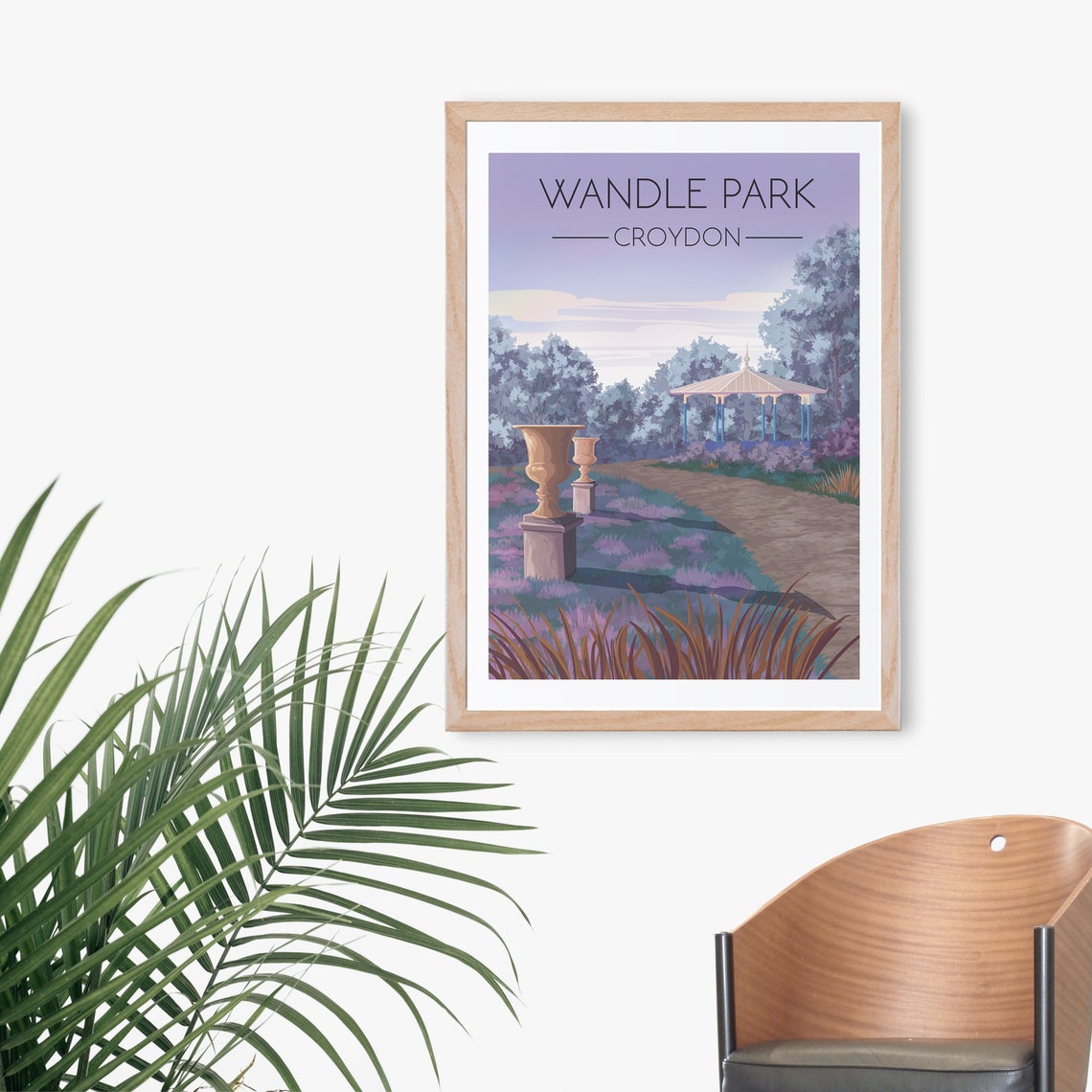Wandle Park Croydon Bandstand Dusk Garden Illustration Poster - Image 3