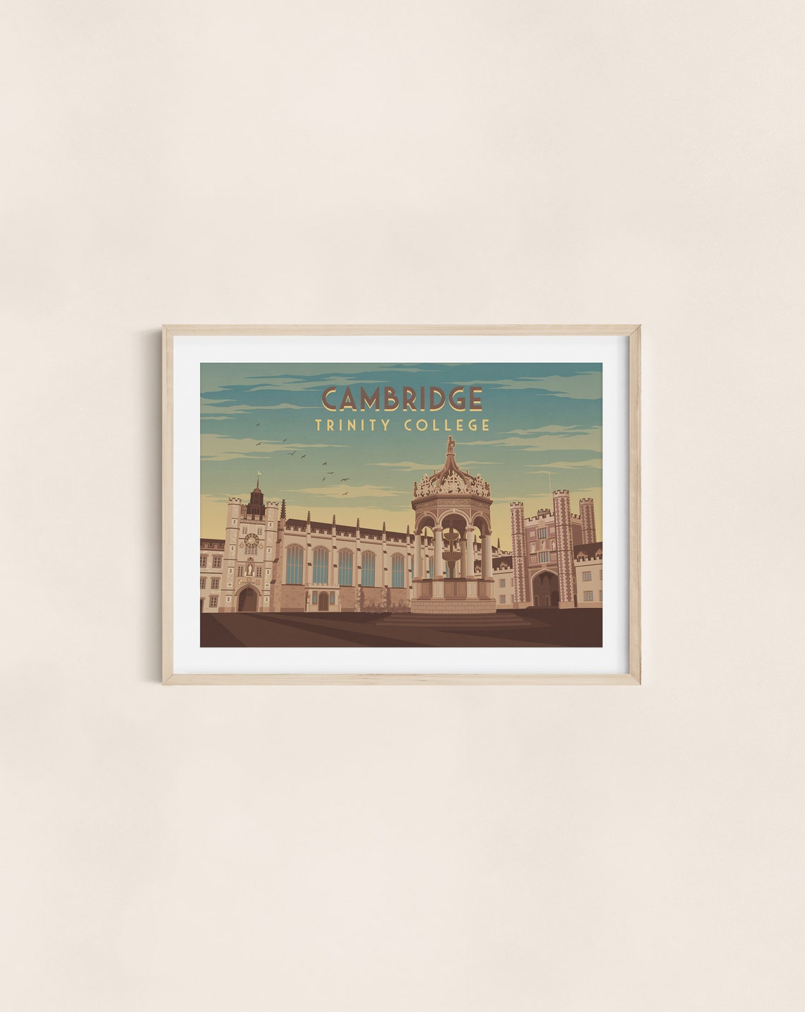 Cambridge Trinity College Great Court Fountain Travel Poster - Image 3