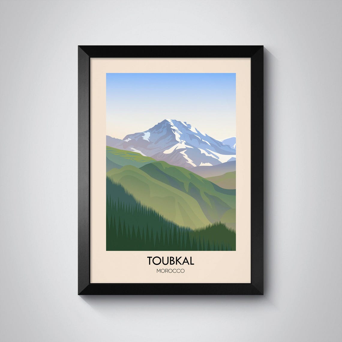 Toubkal Morocco Atlas Mountains Snow Peak Minimalist Travel Poster