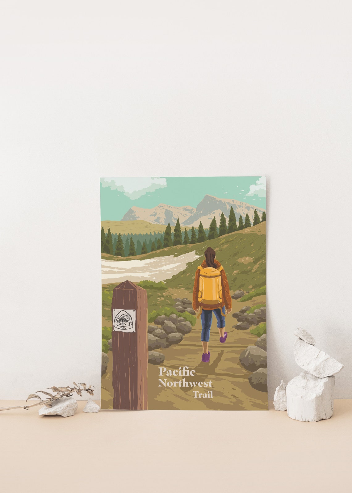 Pacific Northwest Trail Hiker on a Mountain Path Travel Art Poster - Image 4