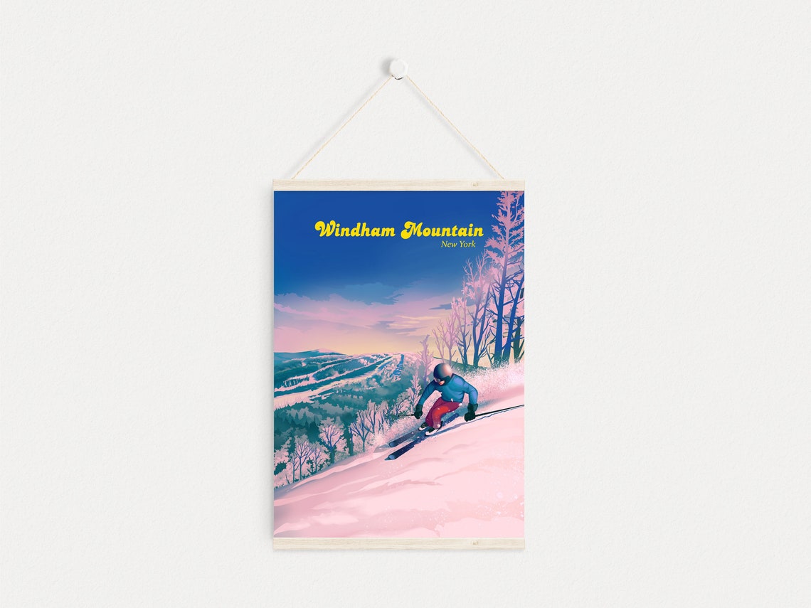 Windham Mountain New York Sunset Ski Slopes Skier Travel Poster - Image 4