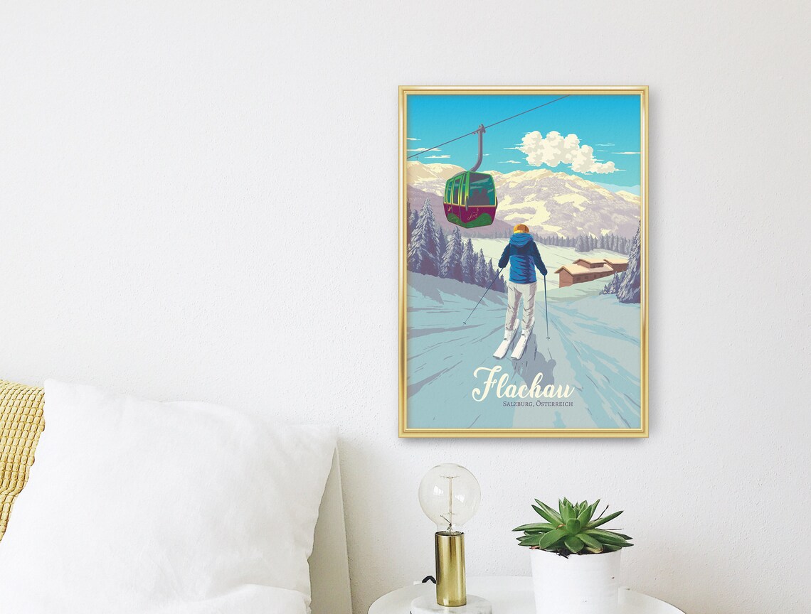 Flachau Ski Resort Vintage Travel Poster, Salzburg Austria - Image 3