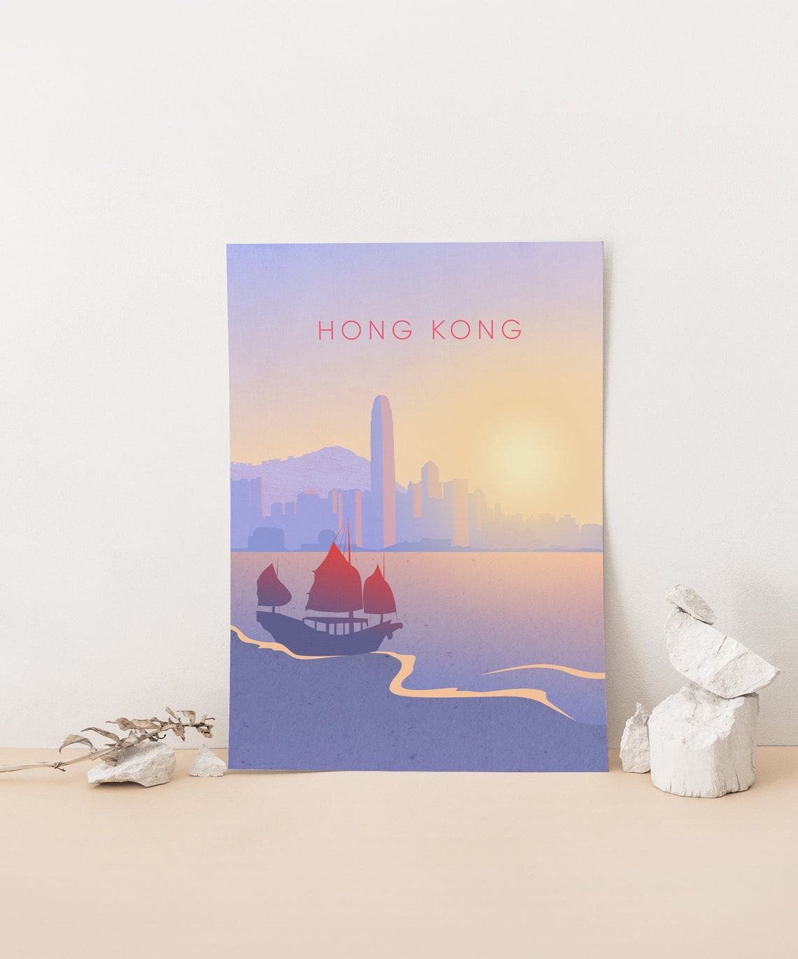 Hong Kong Victoria Harbour Junk Boat Golden Sunset Skyline Poster - Image 4