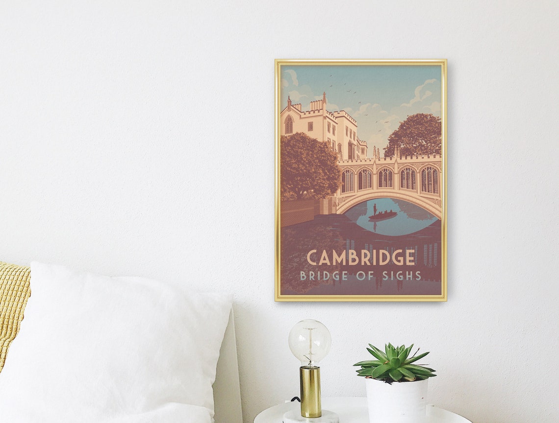 Cambridge Bridge of Sighs River Cam Vintage Punting England Poster - Image 3
