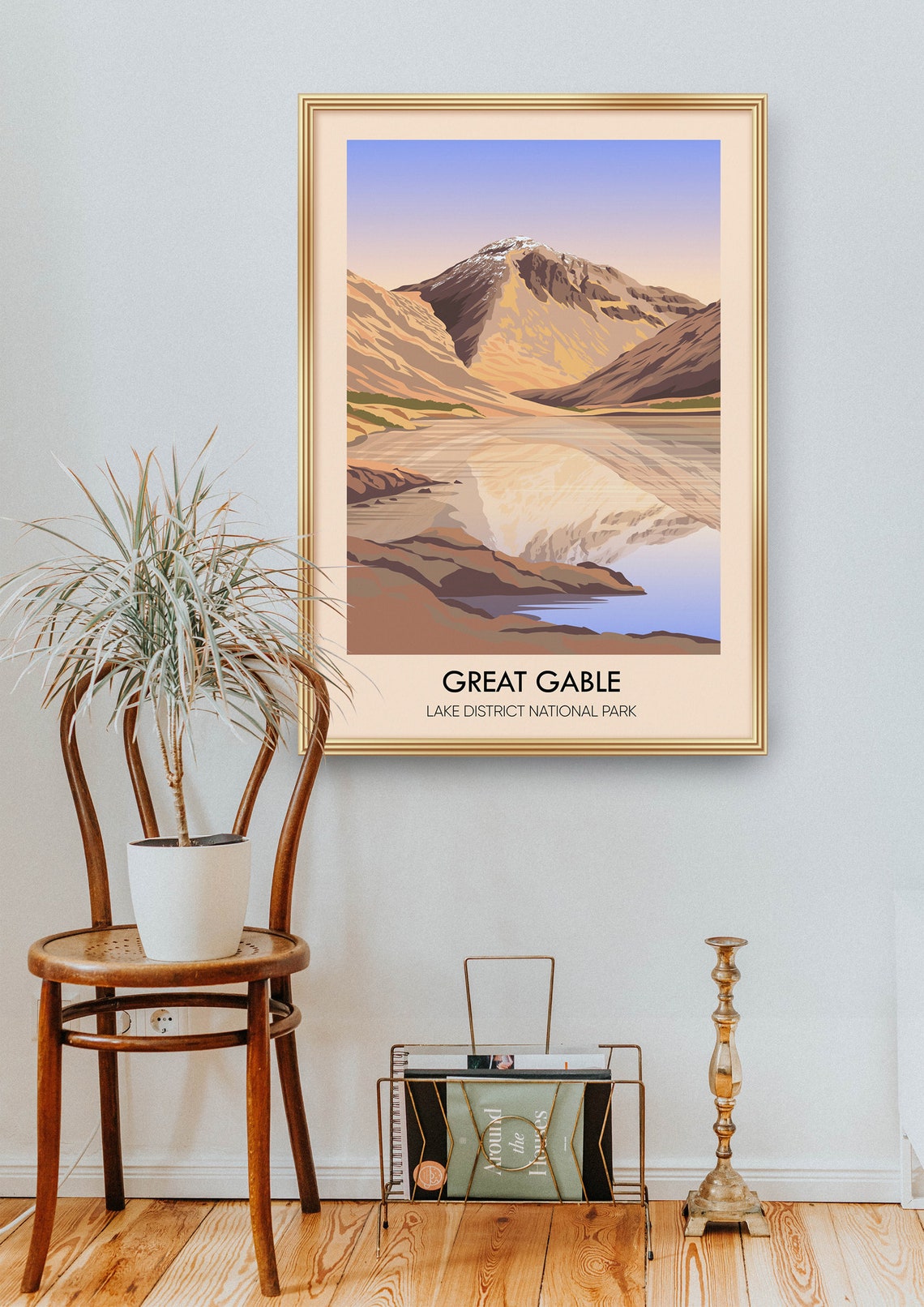 Great Gable Mirror Lake Vintage Lake District Mountain Poster - Image 2