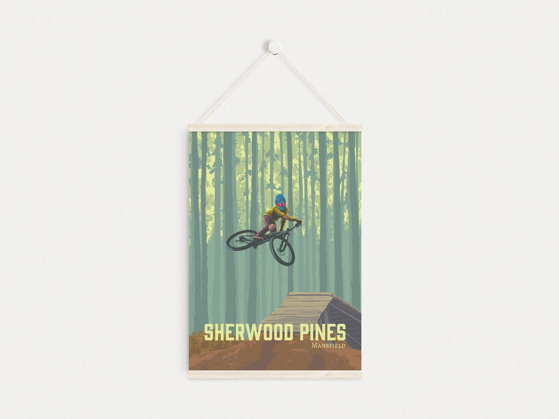 Sherwood Pines Mountain Biking Poster Mansfield Nottinghamshire Mtb Trail Mountain Bike Print Cycling Art Vintage Travel Print Gift - Image 4