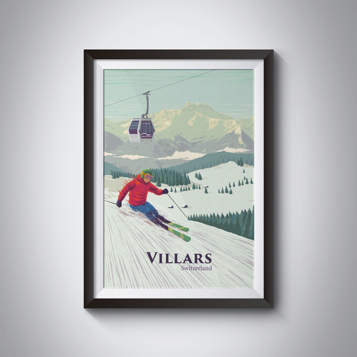 Villars Ski Resort Vintage Travel Poster, Swiss Alps