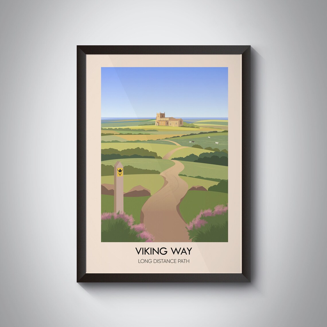 Viking Way Long Distance Path Country Church Trail Vintage Travel Poster