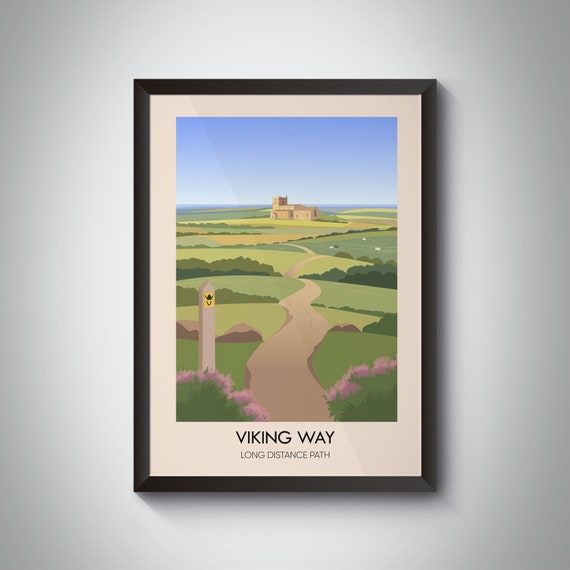 The Viking Way Long Distance Hiking Trail Poster Humber Bridge North Lincolnshire Oakham Rutland Vintage Travel Print Hiking England