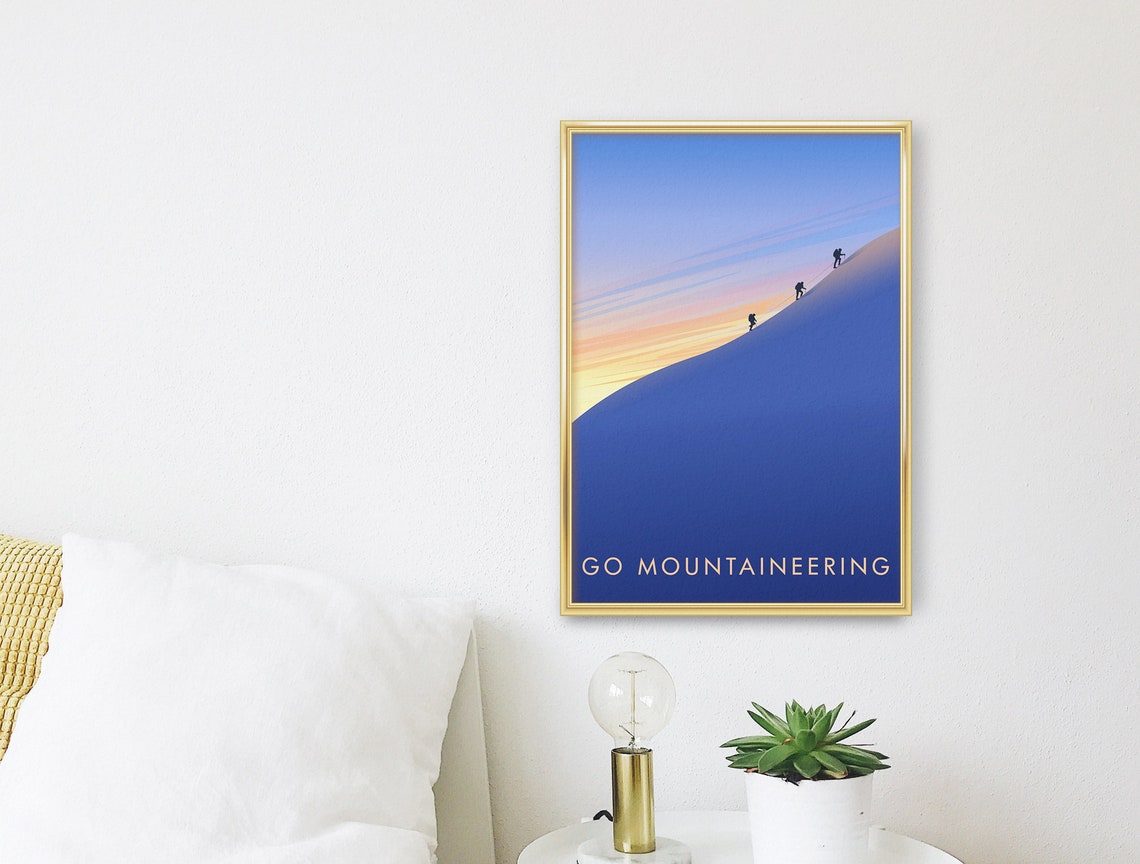 Go Mountaineering Sunset Snowy Ridge Poster with Three Climbers - Image 3