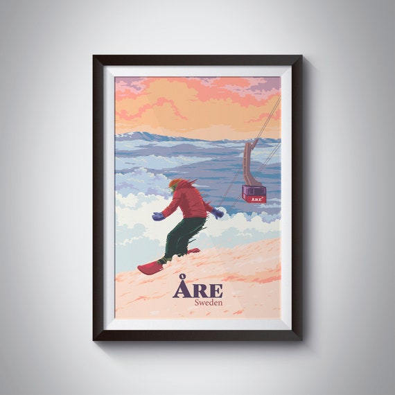 Are Sweden Snowboarding Poster Skiing Print Scandinavian Vintage Ski Art Ski Resort Stersund Travel Poster Retro Swedish Ski Lift
