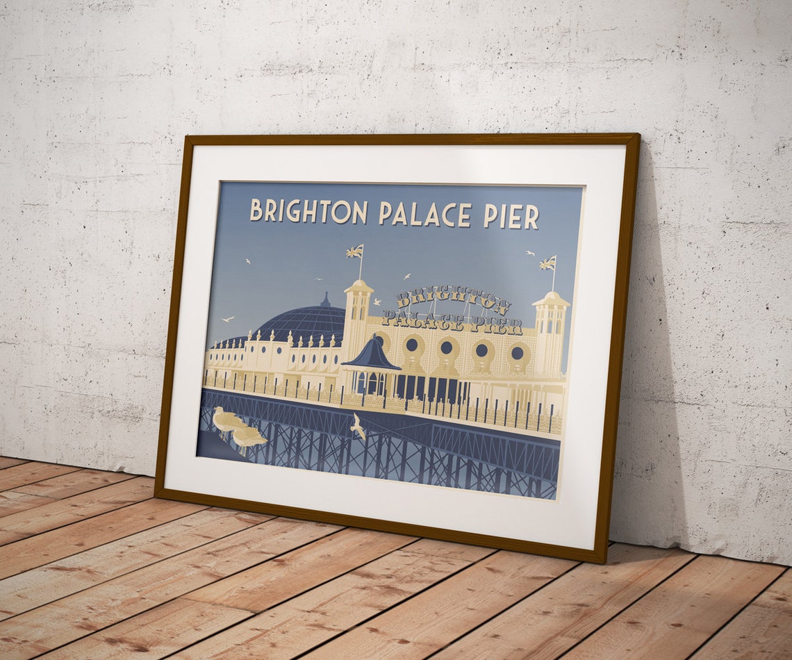 Brighton Palace Pier Seaside Gulls Vintage Art Deco Travel Poster - Image 3