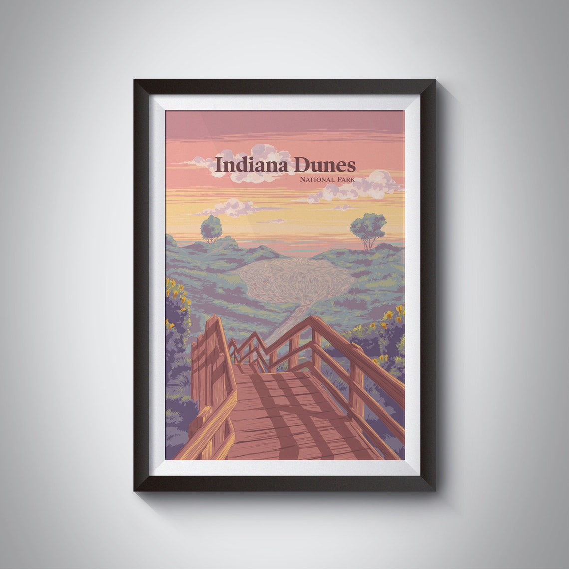 Indiana Dunes National Park Poster Lake Michigan Usa Travel Print Great Lakes Vintage Wpa National Park Art See America Framed Print