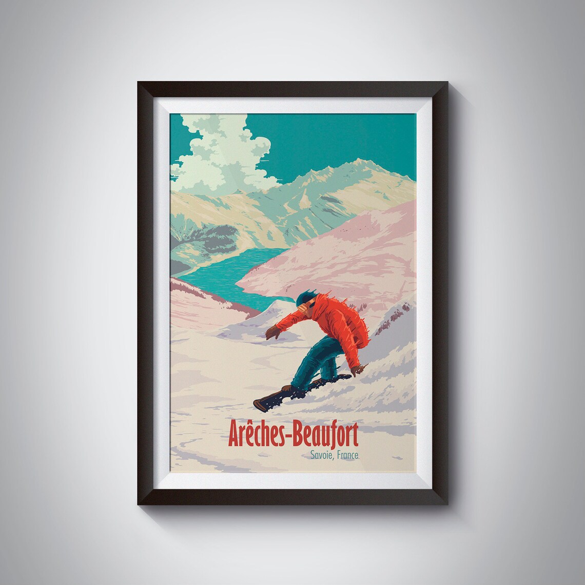 Areches Beaufort Savoie Pink Slopes Snowboard French Alps Poster