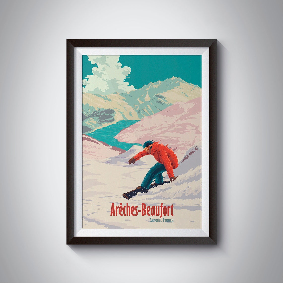 Areches Beaufort Snowboarding Poster Skiing Ski Resort Print Beaufortain French Alps Espace Diamant Wall Art Gift France Travel Print