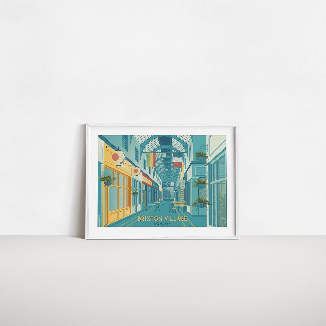 Brixton Village London Colorful Market Arcade Teal Travel Poster - Image 2