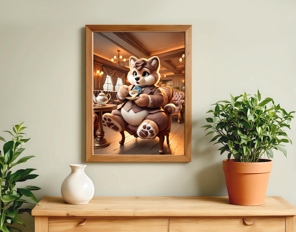 Wolf Drink Tea Animal Life Poster