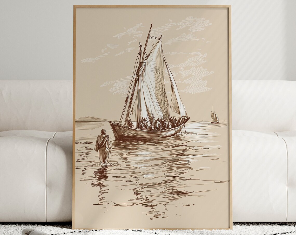 Jesus Walking on Water Boho Christian Art Print
