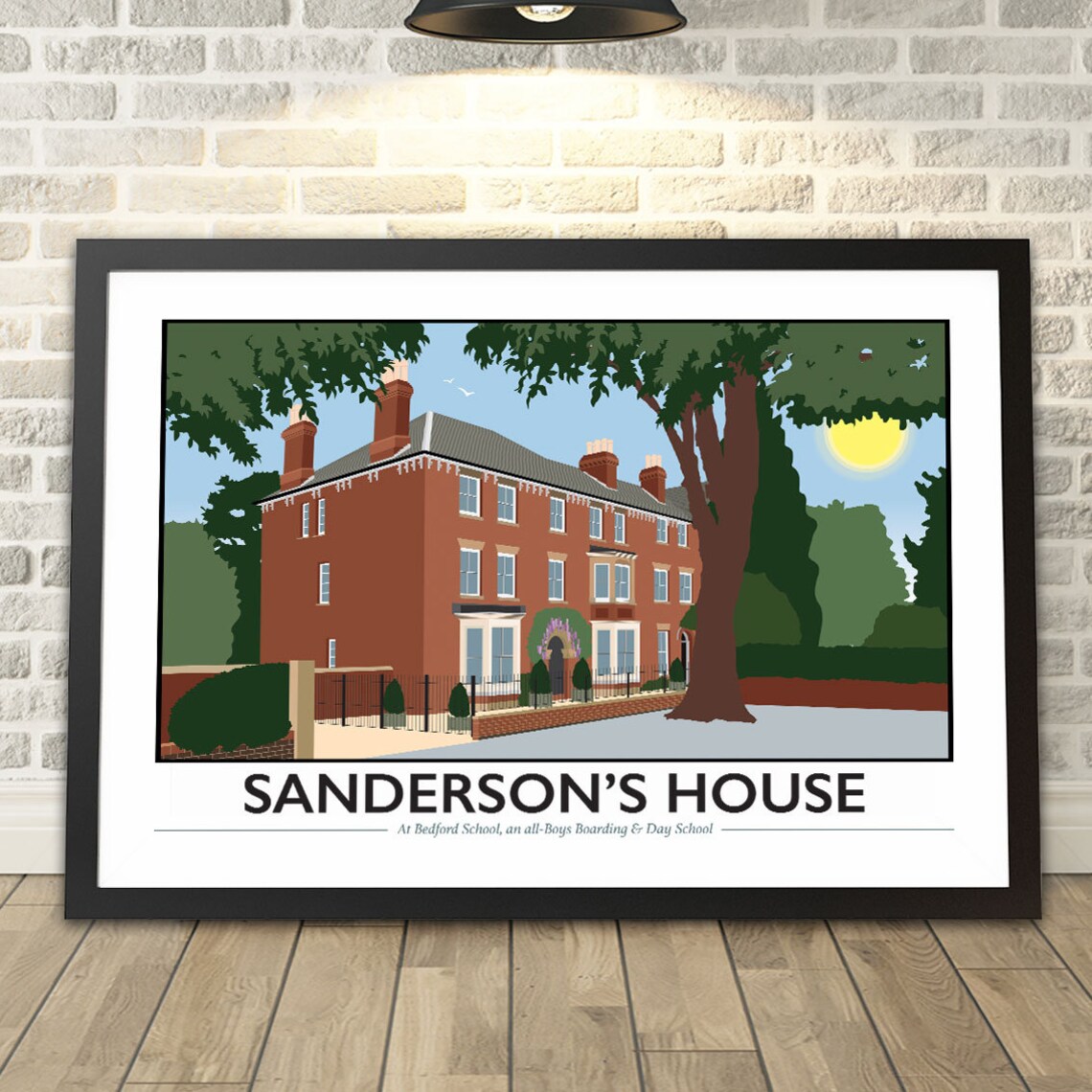 Sanderson's House Bedford School Travel Illustration Souvenir Poster