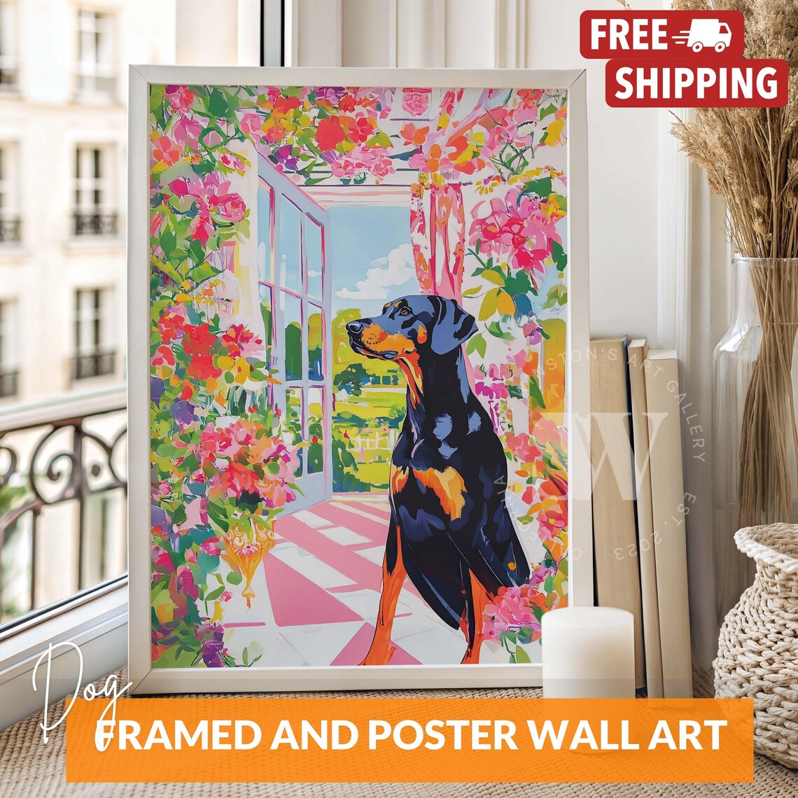 Doberman In A Window, Maximalist Dog Poster - Image 2